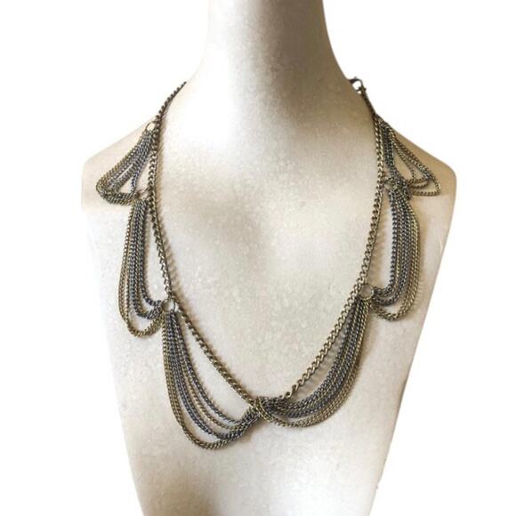 Vintage Multi Strand Contrasting Gold And Dark Silver Tones Necklace Grunge Glam - Picture 2 of 8